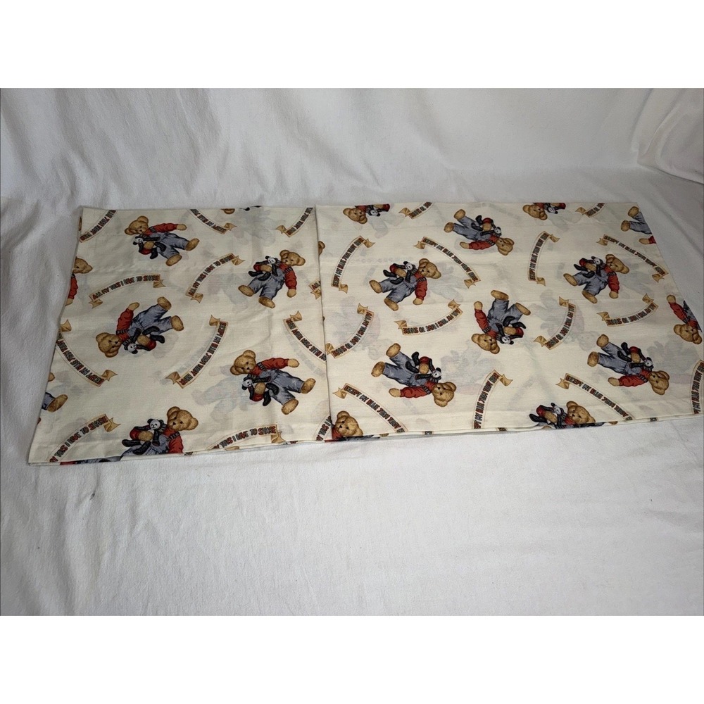 VTG Blue Jean Teddy Bear Valance Curtains set 45" X 16" - Denim Toys Nursery